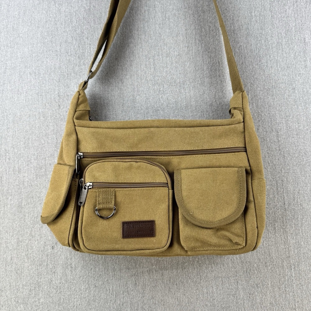Tashanhu Canvas Crossbody Lunch Bag Khaki Insulated Multi Pocket Shoulder